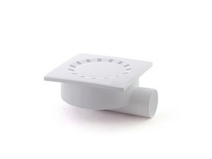 Сливной трап горизонтальный D 50 с сухим затвором, решетка пласт. 150х150 мм, белый РосТурПласт 