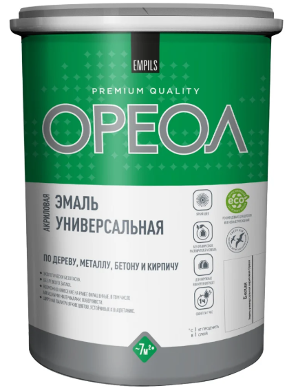 Эмаль акриловая "Ореол" матовая белая 1,1 кг