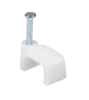 Скоба для крепления прямоугольного кабеля 6мм белая, с гвоздем (50 шт в зип-локе) STARFIX, арт.85222