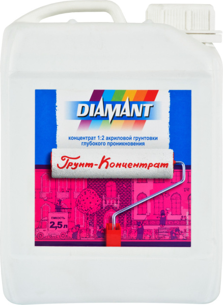 Грунтовка для наруж. и внутр. работ полимерная, однокомпонентная дисперсия Diamant 5л/5,1кг