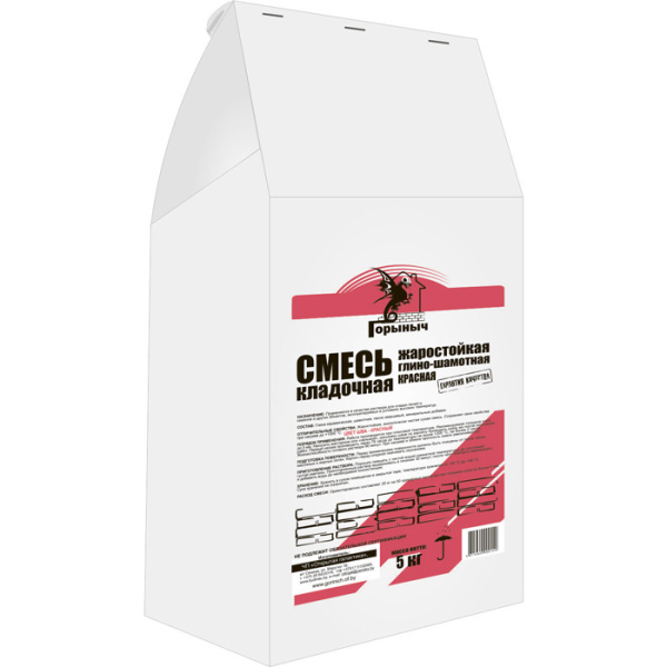 Смесь кладочная жаростойкая глино-шамотная Горыныч (красный шов) 5 кг, 02_0261551